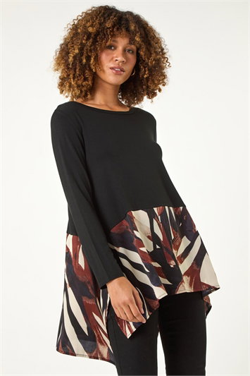 2 in 1 Abstract Print Chiffon Hem Top 19361308