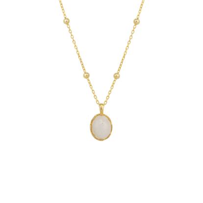 Metallic Moonstone Sterling Silver Pendant Necklace With Beaded Chain
