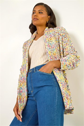 White Soft Knit Nep Longline Cardigan