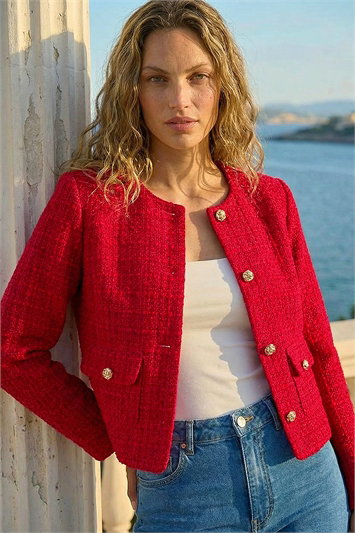 Collarless Boucle Jacket 15044378