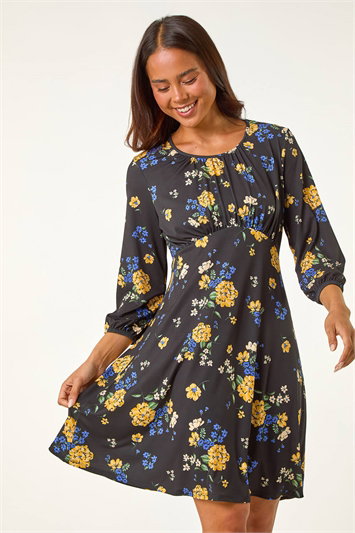 Petite Floral Print Gathered Waist Dress 14633108