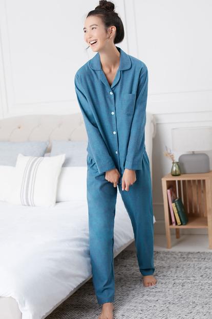Blue "Stornoway" Herringbone Brushed Cotton Pyjama Set