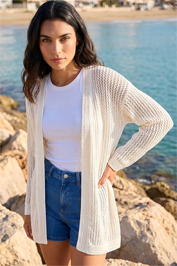 White Stitch Knit Cardigan