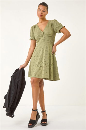 Broderie Cotton Stretch Jersey Frill Dress 14578540