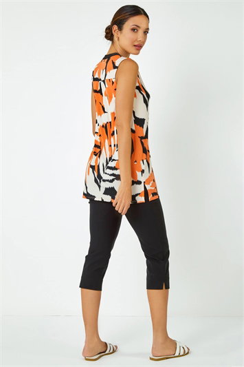 Sleeveless V-Neck Leaf Print Zip Top 19223664