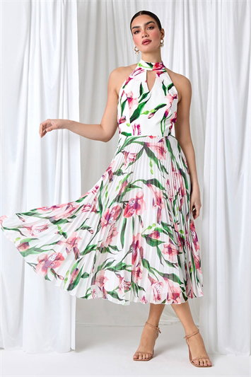 Floral Print Pleated Midi Dress 14416772