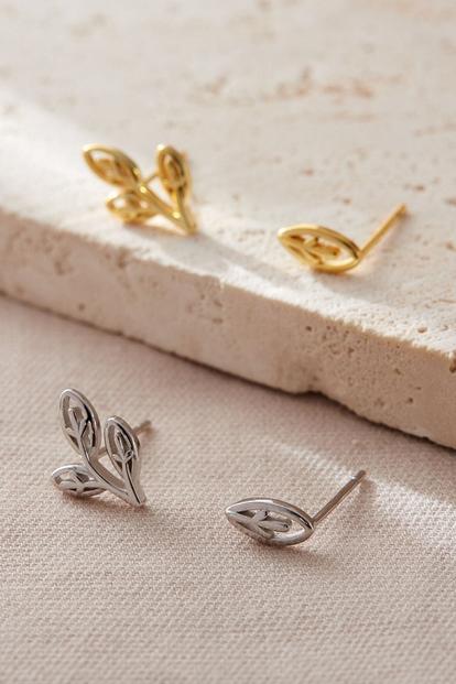 Metallic Sterling Silver Olive Leaf Mismatched Studs