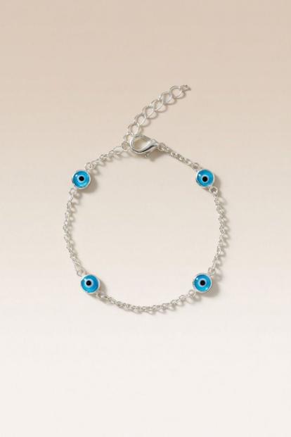 Metallic Gold And Silver Evil Eye Charm Beaded Slim Chain Adjustable Lucky Eye Bracelet