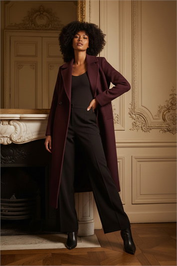 Red Textured Buttoned Boucle Coat