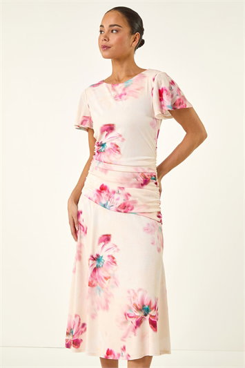 Petite Floral Ruched Side Dress 14847038