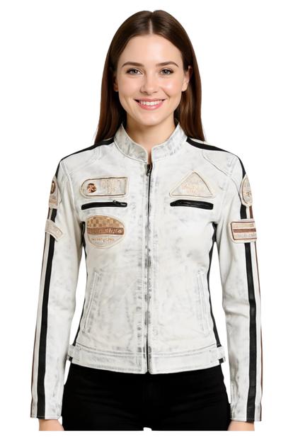 Leather Biker Racing Badges Jacket-Dalby M000068072