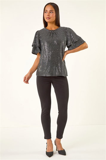 Petite Sequin Flute Sleeve Top 19472071