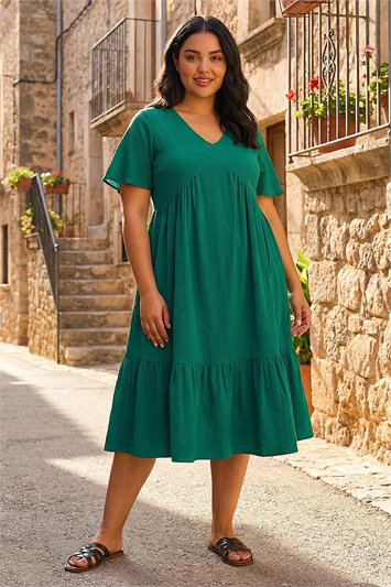 Curve Textured V-Neck Midi Dress 14865034