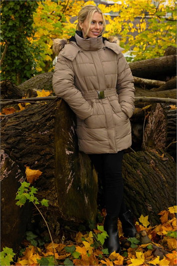 Faux Fur Padded Belt Coat 12040857