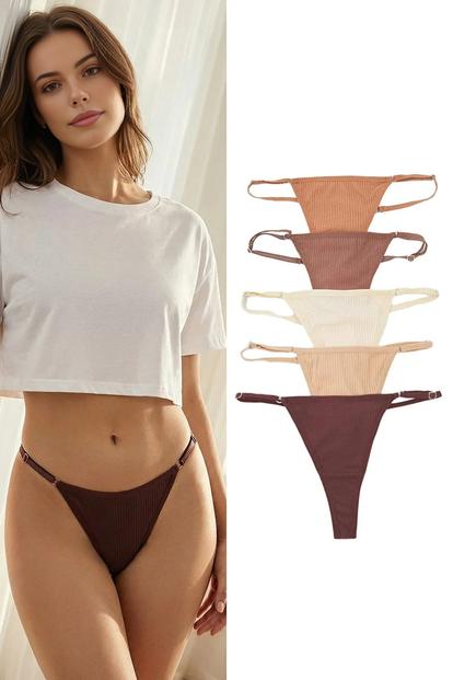 Multi 5 Pack Ribbed Adjustable Strap Thong Briefs Set