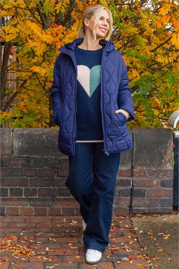 Blue Quilted Hooded Coat