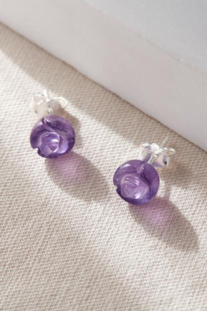 Purple Sterling Silver Amethyst Rose Studs