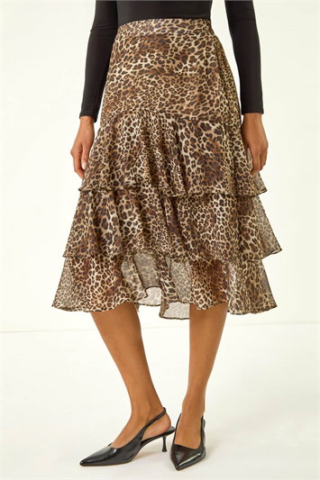 Cream Animal Print Ruffled Skirt