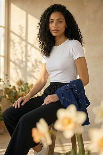 Black Cropped Linen Blend Trouser