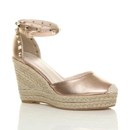 Multi High Wedge Heel Ankle Strap Espadrilles