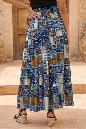Paisley Print Shirred Maxi Skirt 17034409