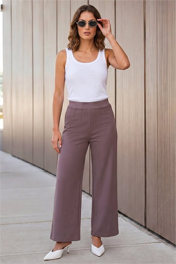 Cream Petite Wide Leg Trouser