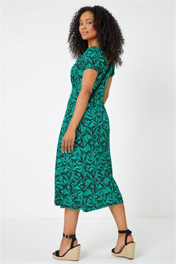 Petite Leaf Print Midi Stretch Dress 14413534