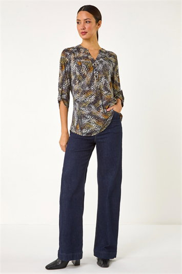 Abstract Print Notch Neck Shirt 19374389