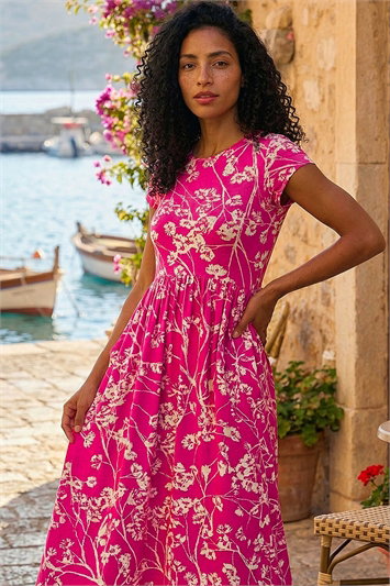 Floral Print Midi Stretch Dress 14788372
