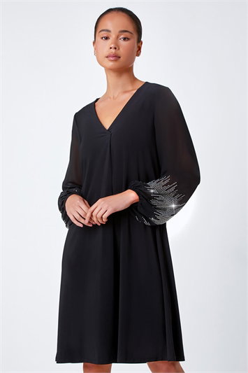 Petite Sparkle Sleeve Stretch Dress 14437208