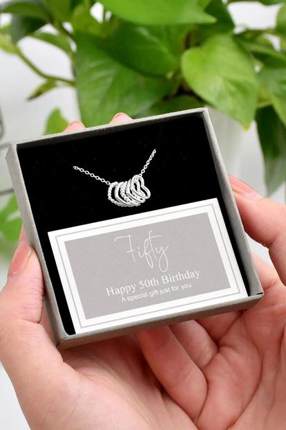 Metallic 50Th Birthday Silver Hearts Necklace