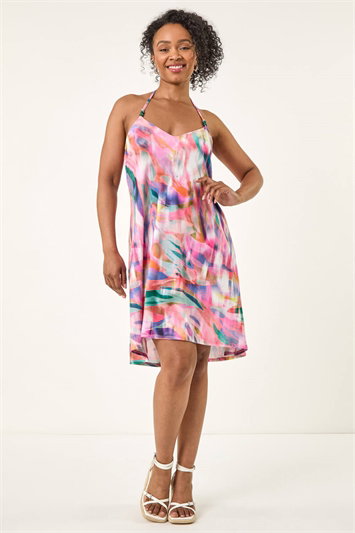 Petite Abstract Halter Neck Stretch Dress 14755572