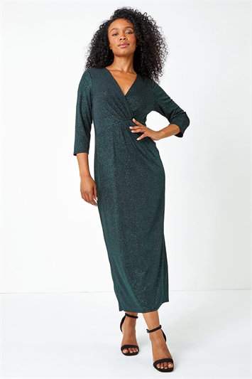 Petite Gathered Glitter Bodycon Maxi Dress 14462134