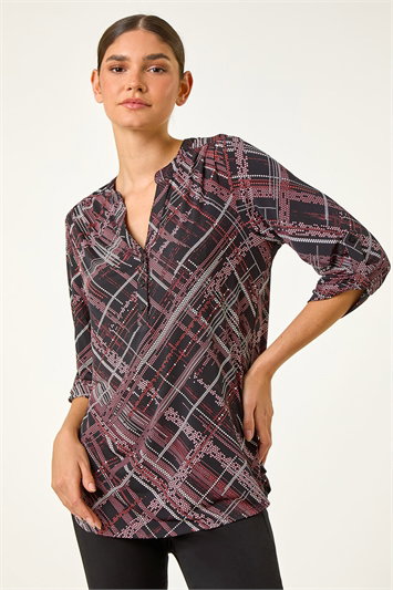 Textured Linear Print Stretch Top 19310157