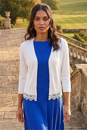 Scalloped Lace Trim Knitted Shrug 16088038