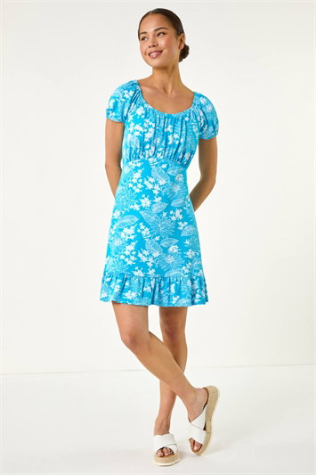 Petite Floral Frill Ruched Dress 14762292