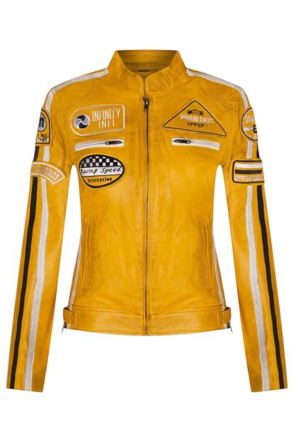 Black Leather Biker Racing Badges Jacket