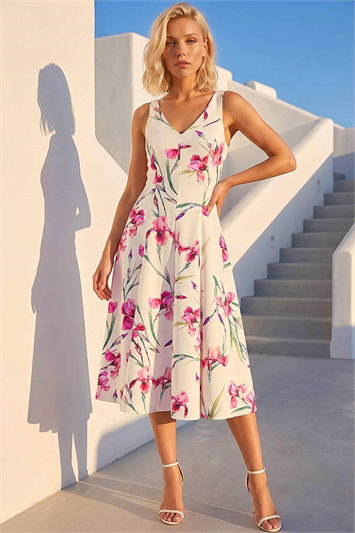Petite Floral Premium Stretch Midi Dress 14926538