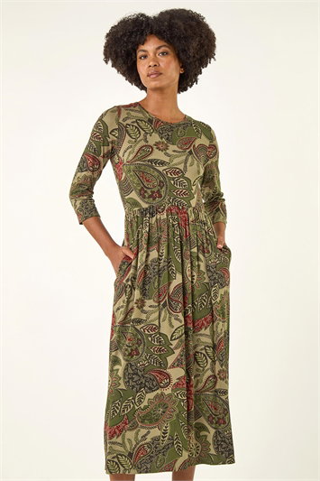 Paisley Print Stretch Midi Dress 14856340