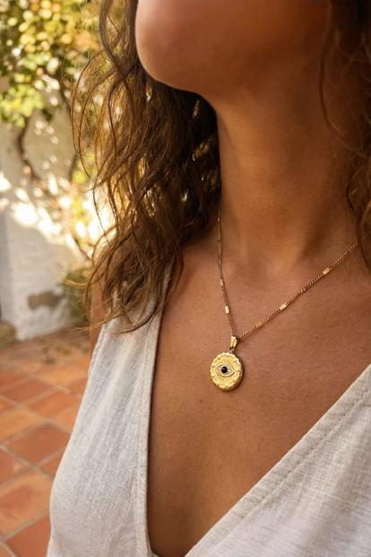 Metallic Black Evil Eye Pendant Necklace