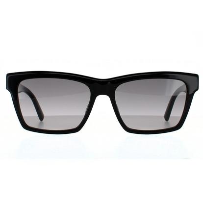 Black Rectangle Unisex Shiny Black Grey Gradient Sunglasses