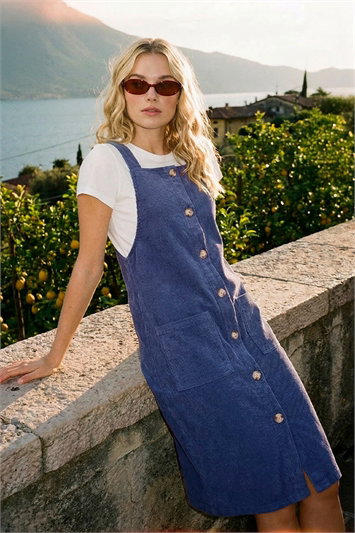 Purple Corduroy Pinafore Midi Dress