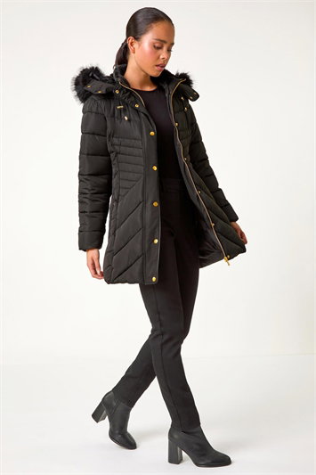 Petite Hooded Longline Quilted Coat 12032008