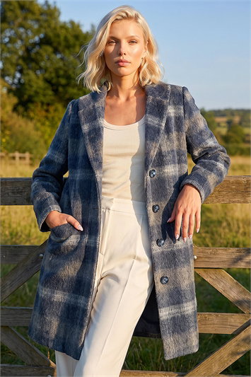 Blue Petite Check Coat