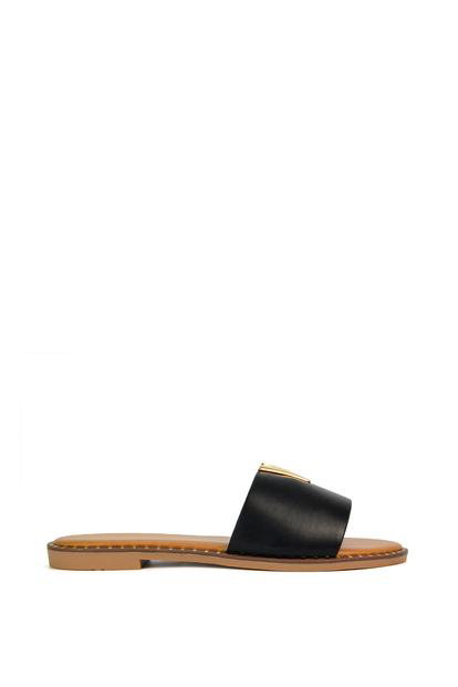 Black 'Rorie' Slip On Cut Out Flat Sandal Sliders