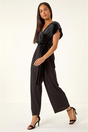 Petite Velvet Contrast Jumpsuit 14842508