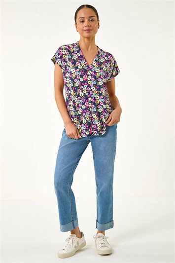 Petite Floral V-Neck Stretch Top 19490160