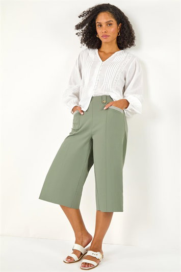 Green Wide Hem Cropped Trouser