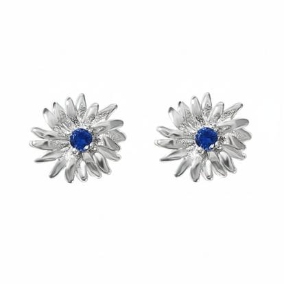 Metallic Sapphire September Birthstone Aster Birthflower Stud Earrings