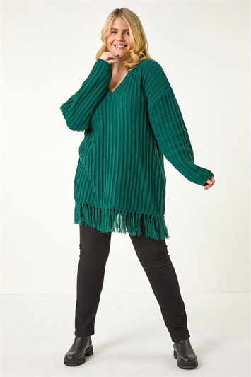 Curve V-Neck Tassel Hem Knit Jumper 16126531